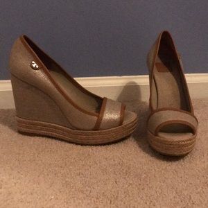Tory Burch Peep-Toe Wedges